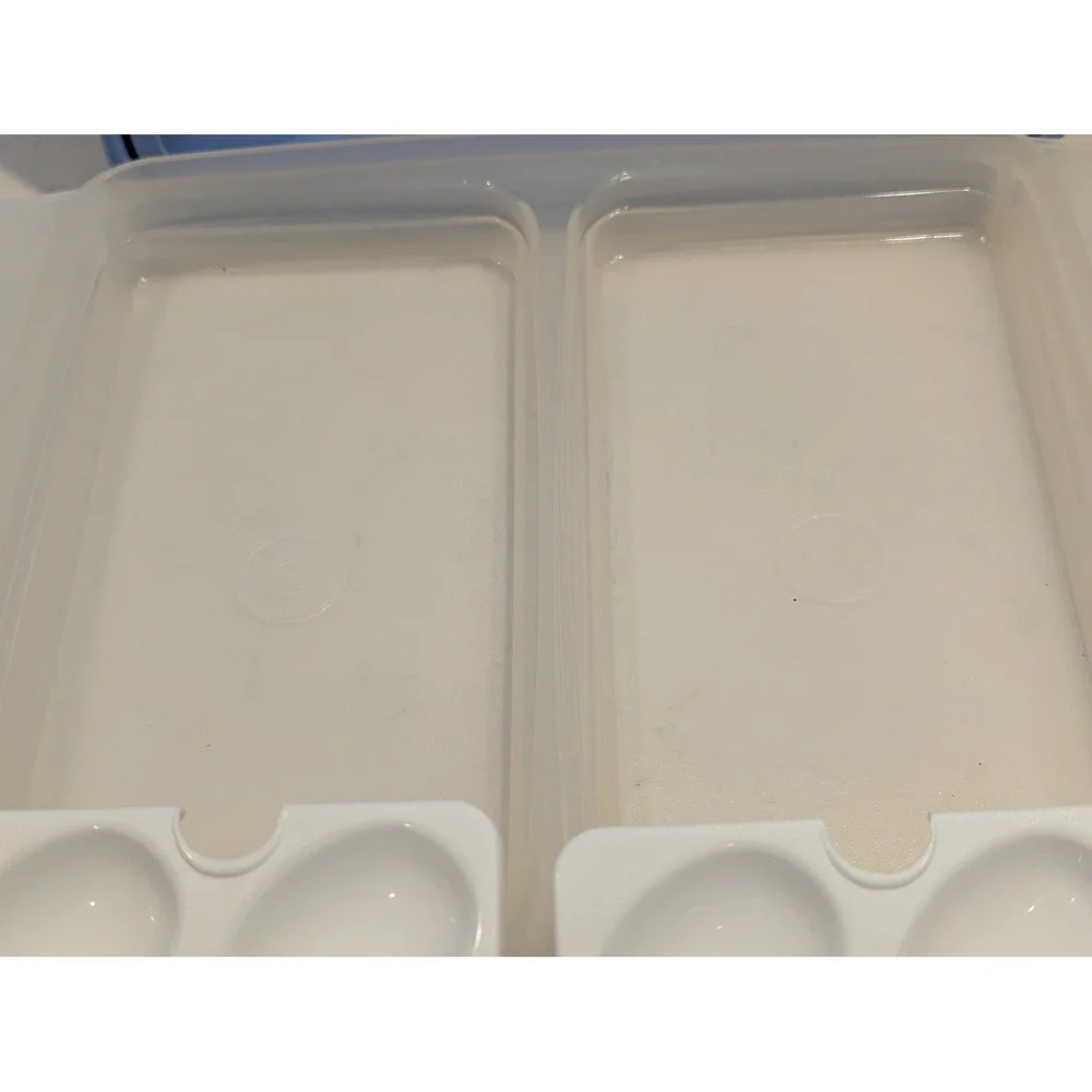 Tupperware Deviled Egg Carrier 16 Slot Blue Lid Clear Base Removable Trays 722-4